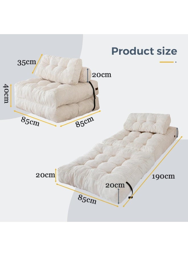 Chulovs Single-size convertible sofa bed – a foldable sofa bed with pillows, a foldable mattress, and a backrest, perfect for family use as a floor lounger (off-white). - Image 2